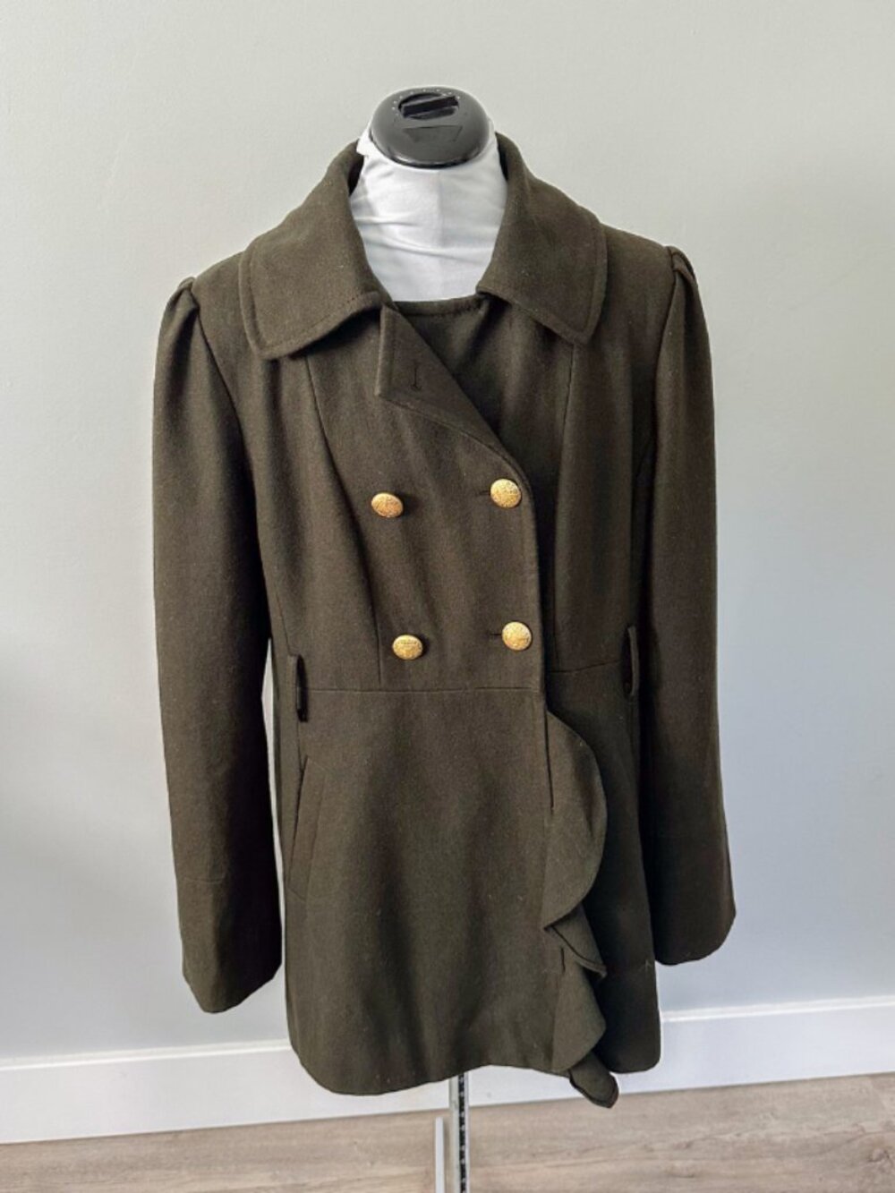 Guess Olive Green Wool Peacoat